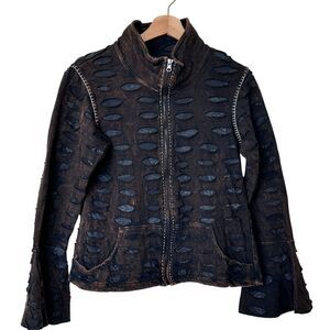 The Pyramid Collection sweatshirt M Y2K Appliqués Cutwork Zip Front whimsigoth